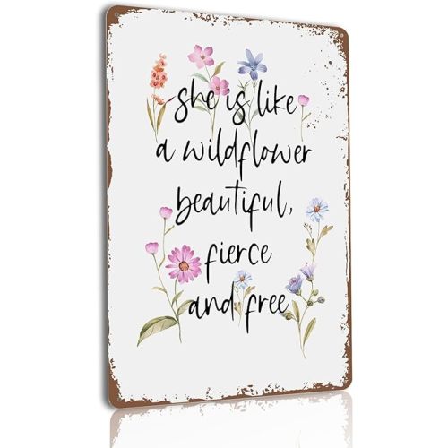 Wildflower Decor Vintage Party Decor Funny Tin Sign For Birthday Party Wildflower Baby Shower Decorations Outdoor Metal Wall Art Garage Metal Sign She Is Like A Wildflower Beautiful Fierce And Free