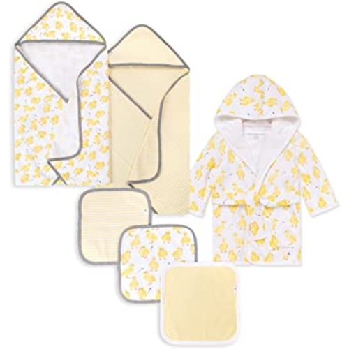 Burt's Bees Baby Bath Bundle- Hooded Towel, Washcloths & Robe Gift Set, 100% Organic Cotton