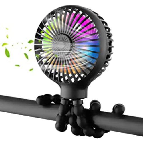 AGWIM Mini Baby stroller fans, Personal Handheld Fan, Battery Operated Desk Fan, 3 Speed Flexible Clip On Baby Fan with Led Light & Aromatherapy for Stroller Car Seat Crib Bike Travel (Black)