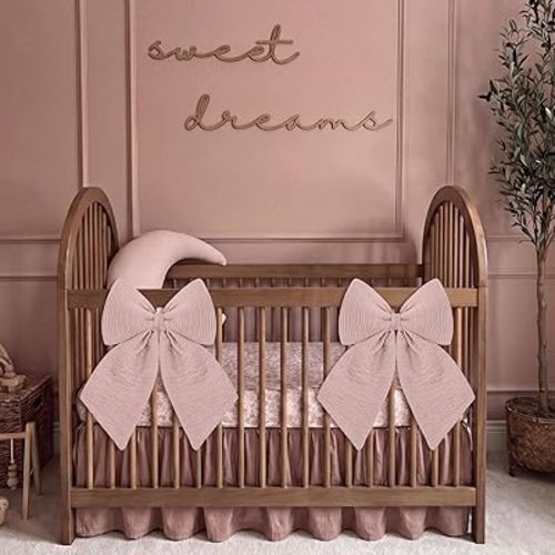 Riceshoot 2 Pcs Large Crib Bows 11 x 16 inch Coquette Bow Decorations for Nursery Crib Canopy Bed Large Bow Room Nursery Decor Infant Bassinet Bedroom Decor for Gender Reveal Gifts (Dusty Pink)