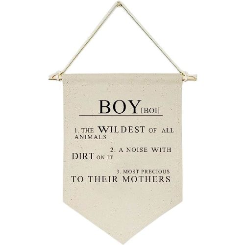 Boy the Wildest of All Animals,A Noise With Dirt On It -Canvas Hanging Flag Banner Wall Sign Decor Gift for Baby Kids Boy Nursery Teen Room Front Door - Boy's Pronunciation and Definition Meaning