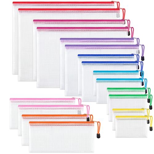 JARLINK 18 Pack 8 Sizes Mesh Pouch, 9 Colors, Waterproof Zipper Bags Document Multipurpose Travel Bags for Office, School, Board Game, Puzzles, Cosmetics, Travel Accessories, and Home Organization