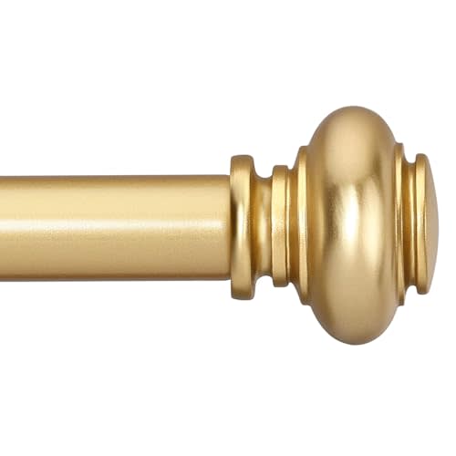 SIMEWIN Gold Curtain Rods for Windows 28 to 48 Inches Adjustable Decorative 1 Inch Diameter Single Window Curtain Rod Set with Classic Finials, Gold Finishing