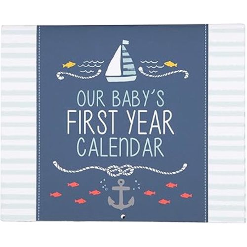 Carter's BA3-14074 Blue Nautical First Year Baby Calendar for Boys with Stickers, 11'' L x 18'' H
