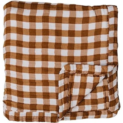 Mebie Baby Muslin Quilt, Gingham 100% Muslin Cotton Baby Blankets for Girls and Boys, Muslin Baby Blanket for Newborns, Babies, Toddler, Soft Muslin Swaddle Blankets, 47"x47"