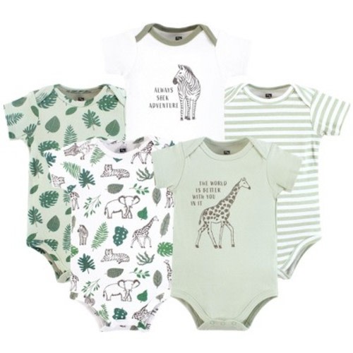 Hudson Baby Infant Boy Cotton Bodysuits 5-Pack, Jungle, 6-9 Months