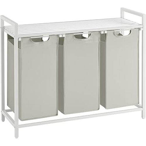 VASAGLE Laundry Hamper, Laundry Basket, Laundry Sorter with 3 Pull-Out and Removable Bags, Shelf, Metal Frame, 3 x 10.6 Gallons (40 L), 36.4 x 13 x 28.4 Inches, Cream White and Cloud White UBLH301W01