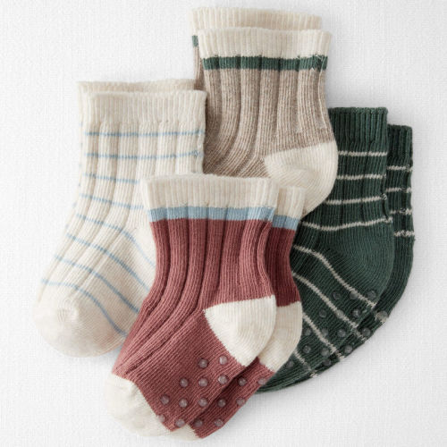 Brown;Gray;Cream;Maroon Baby 4-Pack Organic Cotton Socks in Stripes | Carter’s Oshkosh Canada
