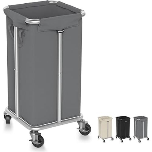 115L Laundry Basket with Wheels, 30 Gal. Rolling Laundry Hamper, Removable and Machine Washable Liner, Steel Frame, Tall Laundry Cart for Laundry Room, Bedroom, Bathroom, Dorm Storage -Gray