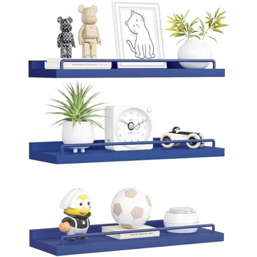 Floating Shelves, Bathroom Decor Shelves Over Toilet, Farmhouse Wall Shelves for Living Room, Bedroom, Picture Frames, Plants, Kitchen, Set of 3 (Dark Blue)