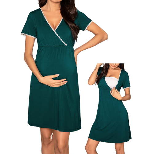 Avidlove Women 3 in 1 Delivery/Labor/Nursing Nightgown Short Sleeve Pleated Maternity Sleepwear for Breastfeeding Sleep Dress(S-XXL)
