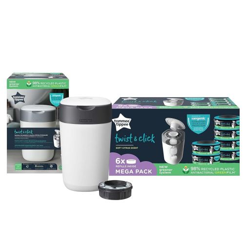 Tommee Tippee Twist & Click Bundle includes Nappy Bin with 7 Refill Cassettes, Sustainably Sourced Antibacterial GREENFILM : Amazon.com.au: Baby