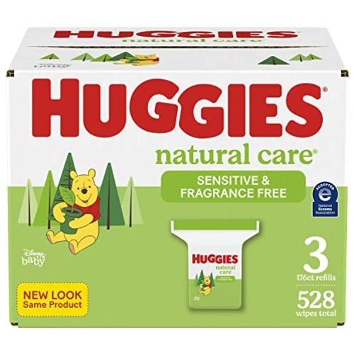 Sensitive Baby Wipes, Huggies Natural Care Baby Diaper Wipes, Unscented, Hypoallergenic, 99% Purified Water, 3 Refill Packs (528 Wipes Total)