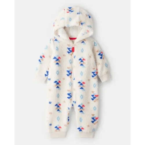 Baby Boy Aztec Sherpa Long-Sleeve Jumpsuit - Cream | Carter's