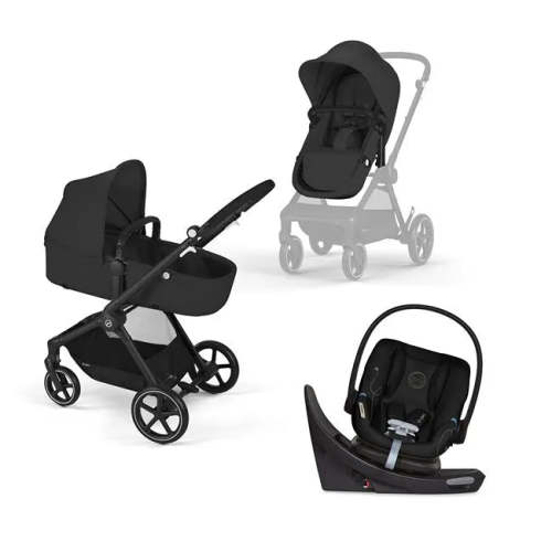 EOS 5-in-1 Travel System Stroller + Lightweight Aton G Swivel Infant Car Seat - Moon Black