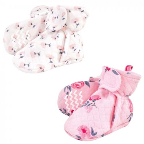 Hudson Baby Infant and Toddler Girl Quilted Booties 2pk, Pink Navy Floral, 18-24 Months