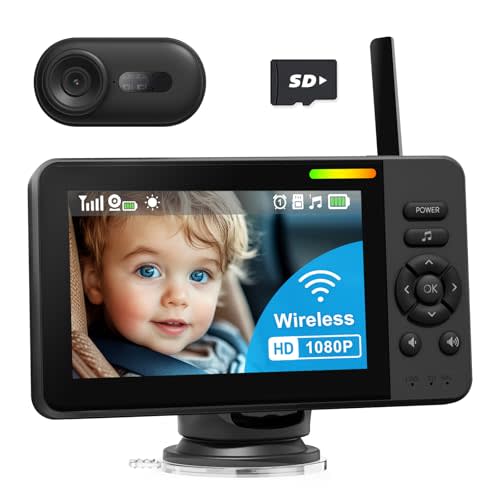 TinyShield Wireless Baby Car Camera, HD 1080P Car Baby Monitor with Night Vision, Easy Install Backseat Camera for Kids, 360 Degree Rotatable Rear Facing Car Seat Mirror for Home, Baby, Pet