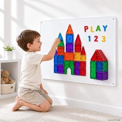 Kids Magnetic Board for Wall: 24 x 16 in Magnetic Tile Play Wall