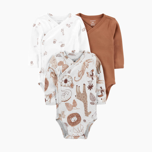 Carter's Side-Snap Bodysuits (3 Pack) - Safari/Brown, 3 M