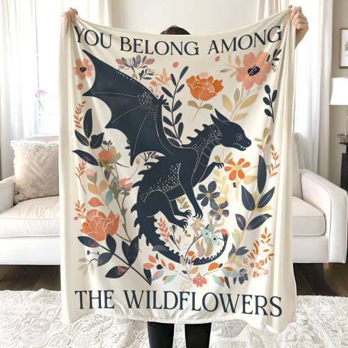 Fantasy Dragon Bookish Blanket, Abraxos Flower Blanket, Boho Wildflowers Cottagecore Blanket, Fantasy Book Lover Blanket, Book Gifts