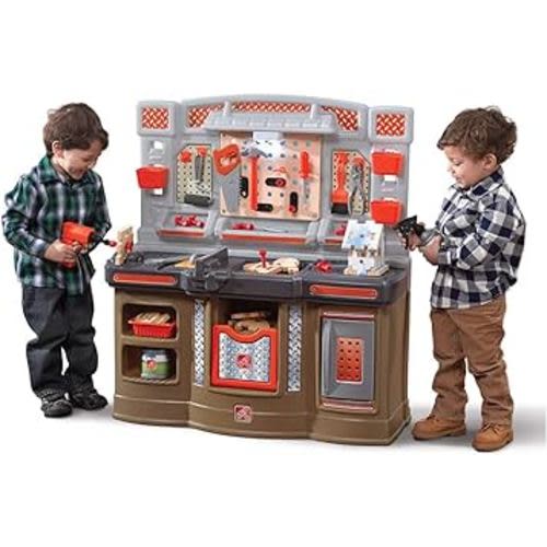 Step2 Big Builders Pro Kids Workbench – Includes 45 Toy Workbench Accessories, Interactive Features for Realistic Pretend Play – Indoor/Outdoor Kids Tool Bench – Dimensions 34" H x 38.5" W x 27.5" D