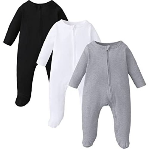 OPAWO Newborn Footie Pajamas with Mitten Cuffs Double Zipper Sleepers Baby Boy Girl Onesie Footed One-Piece Romper 0-6 Months