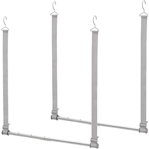 STORAGE MANIAC Hanging Closet Rod, Adjustable Width and Height Closet Hanging Organizer, Space-Saving Clothes Hanging Bar, Closet Extender Hanging Rod Double Closet Hanging Rod, 2 Pack Webbing