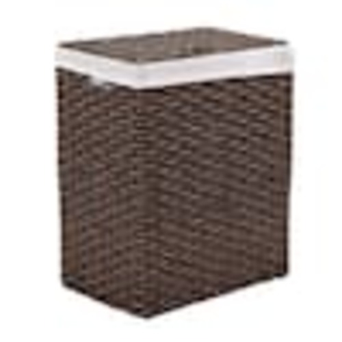 Seville Classics Lidded Rectangular Mocha Brown Collapsible Plastic Wicker Laundry Hamper Basket with Washable Liner WEB656