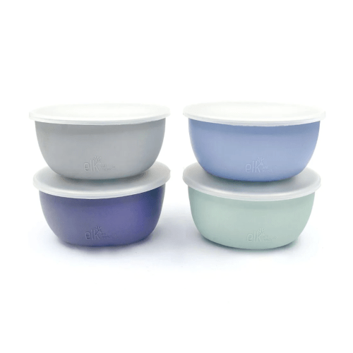 Stainless Steel Bowl with Silicone Sleeve + Lids