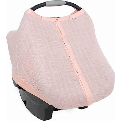 Little Unicorn 100% Cotton Muslin Car Seat Canopy | Super Soft Lightweight Cover with Window | Breathable | Magnetic Closure | Baby and Infant | Machine Washable | Shower Gift | Rose Petal