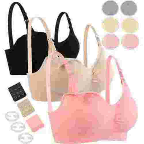 3 Pack Nursing Bra Seamless Breastfeeding Bras with Extra Washable Nursing Pad Maternity Sleep Bralette for Women(XL)