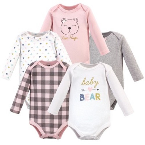 Hudson Baby Infant Girl Cotton Long-Sleeve Bodysuits 5pk, Girl Baby Bear, Size: 9-12 months