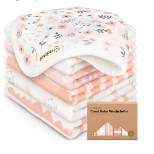 6-Pack Cotton Baby Washcloths for Newborn - Organic Cotton Muslin Soft Wash Cloths for Babies, Infant, Kids,Toddler Towels for Boy,Girl,Super Absorbent Face Cloths,Scratch-free Baby Rags (Sweet Charm)