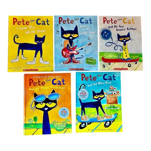 Pete the Cat Series 5 Books Collection Set (Pete the Cat I Love My White Shoes, Rocking in My School Shoes, His Four Groovy Buttons, His Magic Sunglasses & The New Guy)