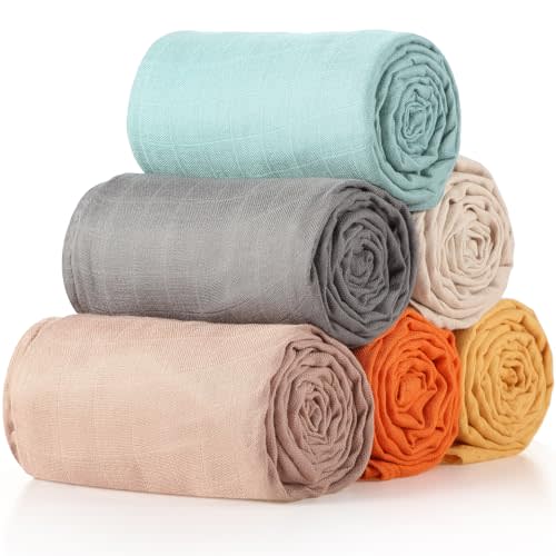 Preboun 6 Pcs Muslin Swaddle Blankets Breathable Cotton Baby Blankets Colorful Baby Swaddle Receiving Blankets Soft Cotton Newborn Blankets Christmas Baby Gift for Unisex Boys Girls(Neutral Colors)