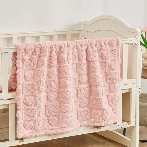 Fleece Baby Blanket Heart Checkered Blanket, Ultra Soft Cozy Baby Blankets for Girls Boys, Fluffy Infant Toddler Newborn Receiving Blankets for Crib Stroller 30”×40” (Light Pink) - 30"x40"