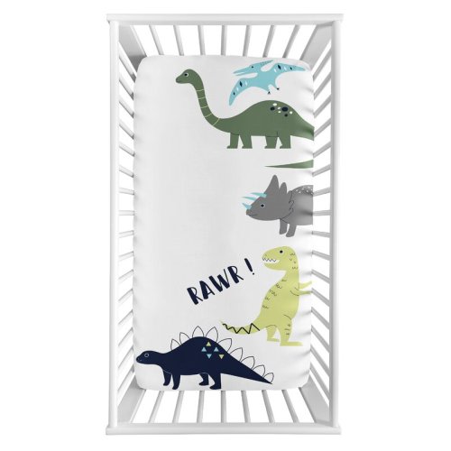 Sweet Jojo Designs Blue and Green Mod Dinosaur Photo Op Fitted Crib Sheet & Reviews | Wayfair