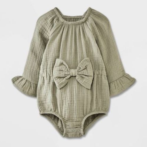 Grayson Mini Baby Girls' Bow Romper - Green 3-6m