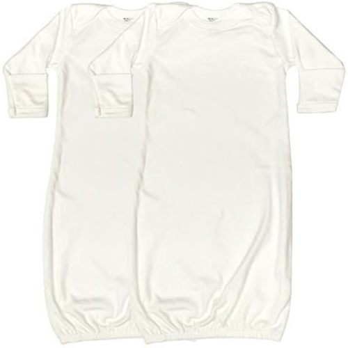 Baby Long Sleeve Sleeper Gown with Mittens 0-3M (2-PACK) White