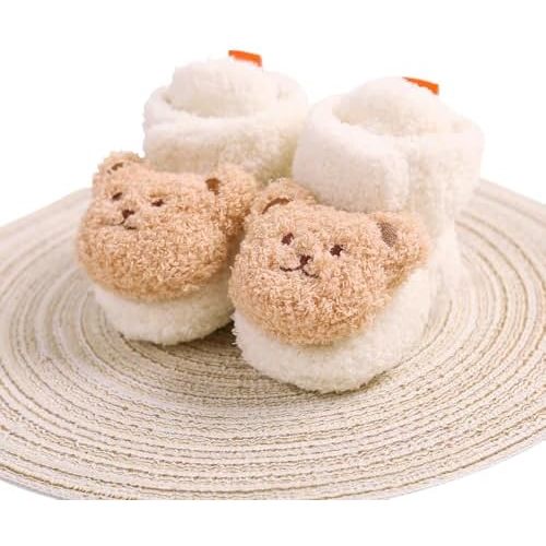 COSANKIM Baby Booties Newborn Boys Girls Fleece Boots Non Slip Grippers Stay On Slipper Socks Infant First Walker Winter Warm Crib Shoes