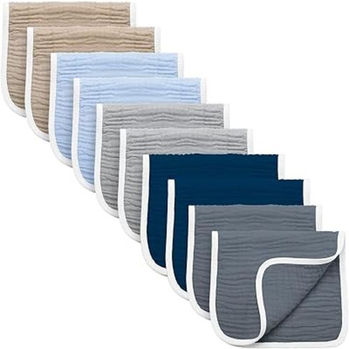 Synrroe Burp Cloths Large, Muslin Burp Cloths for Baby Girls and Boys, Pack of 4 Extra Absorbent and Soft Muslin Bibs, 6 Layers 20 by 10 Inches 100% Cotton (Mix 10 Pack)