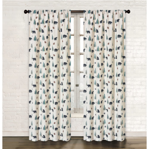 Sunland Bear Black Bear Woodland Forest Nature 84" Curtain Panel Drapes w/ Rod Pocket & 2 Tiebacks