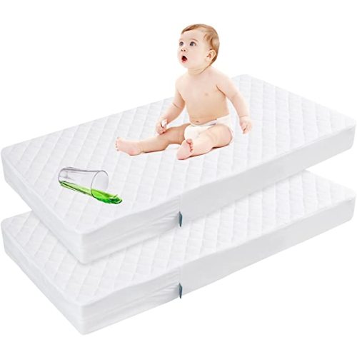 Zippered Crib Mattress Protector - Waterproof Crib Mattress Encasement, Breathable and Absorbent, 6 Sides Fully Encased Crib Mattress Cover, 2 Pack, Viscose Made from Bamboo