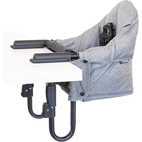 guzzie+Guss Perch Clip On Table Chair - Easy & Secure Setup for Travel (Including Restaurants, Picnics), At Home (Kitchen Islands, Dining Tables) with Machine Washable Fabric, Salt & Pepper (GG201SP)