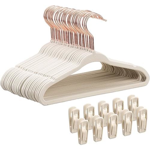 Baby Hangers Velvet 30 Pack - 11'' Inch Premium Non Slip Kids Felt Hanger for Clothes - Ultra Thin Baby Felt Hangers for Toddler Children's Closet with 10 Hanger Clips - Beige