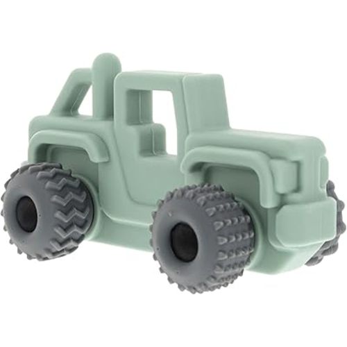 Nuby Silicone Teether Toy for Babies – Textured Teething Car with Moving Wheels, Easy to Hold, Soothes Sore Gums, Encourages Tactile Development & Hand-Eye Coordination, Green Jeep