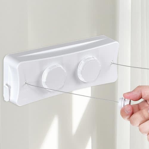 Yosuny Retractable Clothesline - 16.7Ft Twin Clothes Drying Laundry Line Indoor, Retractable Clothes Lines for Hanging Clothes Outdoor, Heavy Duty Retracting Clothing Line Wall Mounted, White