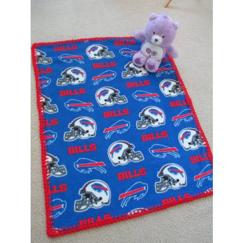 BUFFALO BILLS Baby Blanket, Fleece with Hand Crocheted Edging