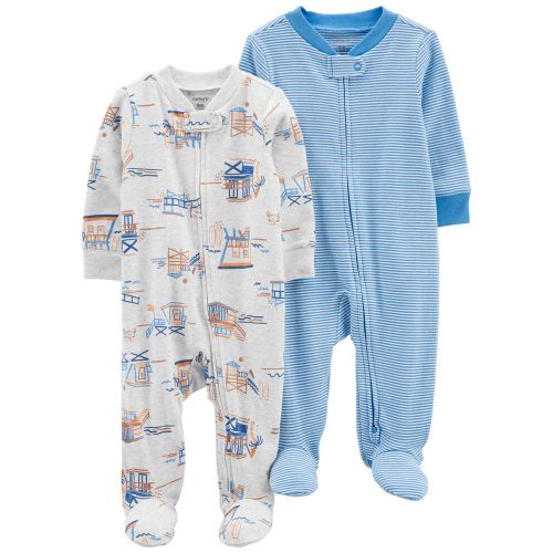 Baby 2-Pack 2-Way Zip Footie Sleep & Plays - Blue/Heather