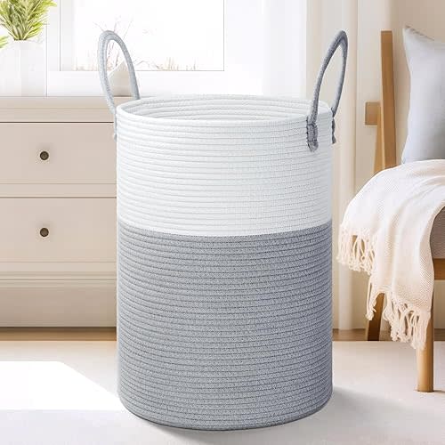 Laundry Basket,Woven Cotton Rope Laundry Hamper,60L for Decorative Storage of Dirty Clothes,Toys and Blankets in Bathroom,Baby Room and Living Room